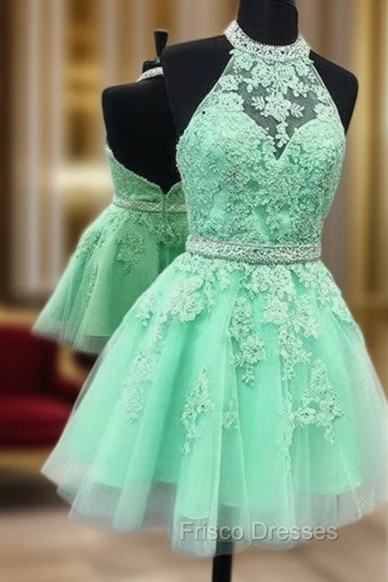 Green Lace Short Formal Prom Dress, Green Homecoming Dress