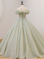 Green Long Formal Prom Dress, Green Tulle Formal Sweet 16 Dress with Beading