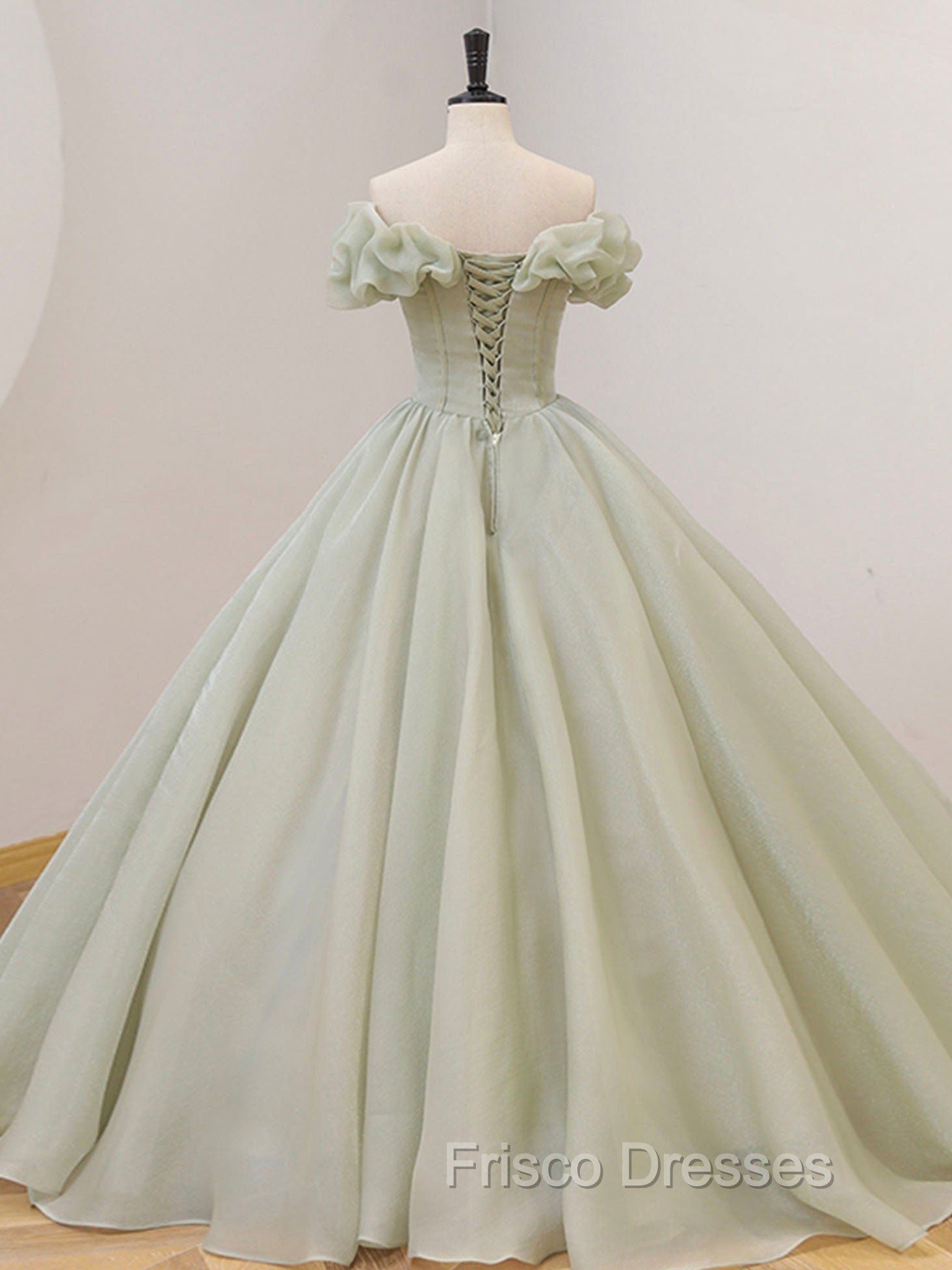 Green Long Formal Prom Dress, Green Tulle Formal Sweet 16 Dress with Beading