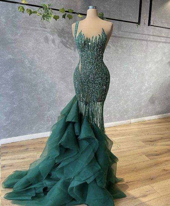 Green Long Prom Dress Sexy Evening Gown
