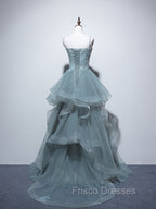 Green Long Formal Prom Dress, Green Formal Graduation Dress With Lace