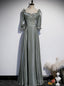 Green Long Sleeve Square Pearls Prom Dress