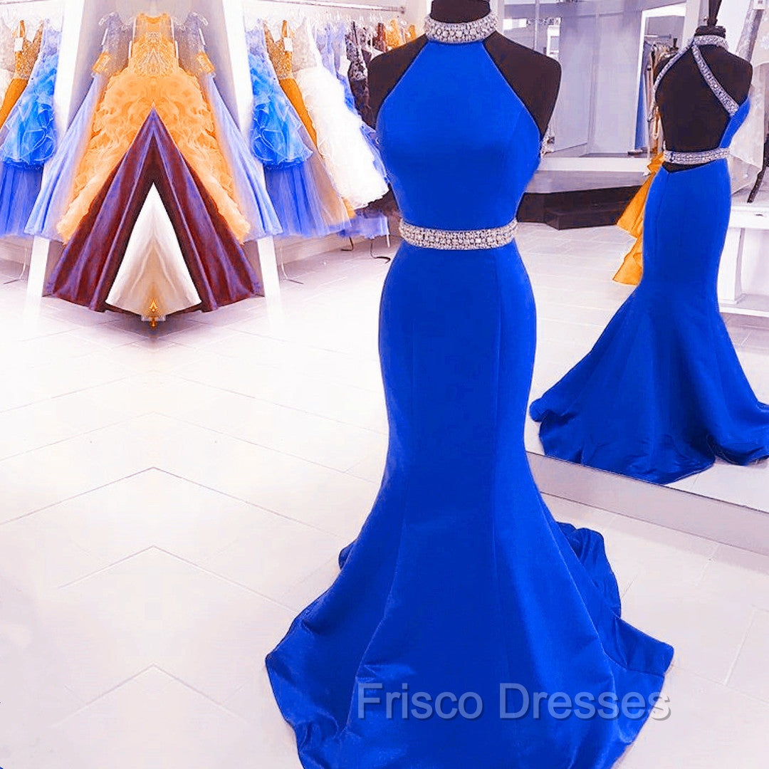 Green Mermaid Halter Formal Prom Dress Satin Open Back Secondary image