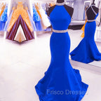 Green Mermaid Halter Formal Prom Dress Satin Open Back