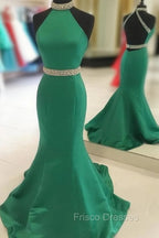 Green Mermaid Halter Formal Prom Dress Satin Open Back
