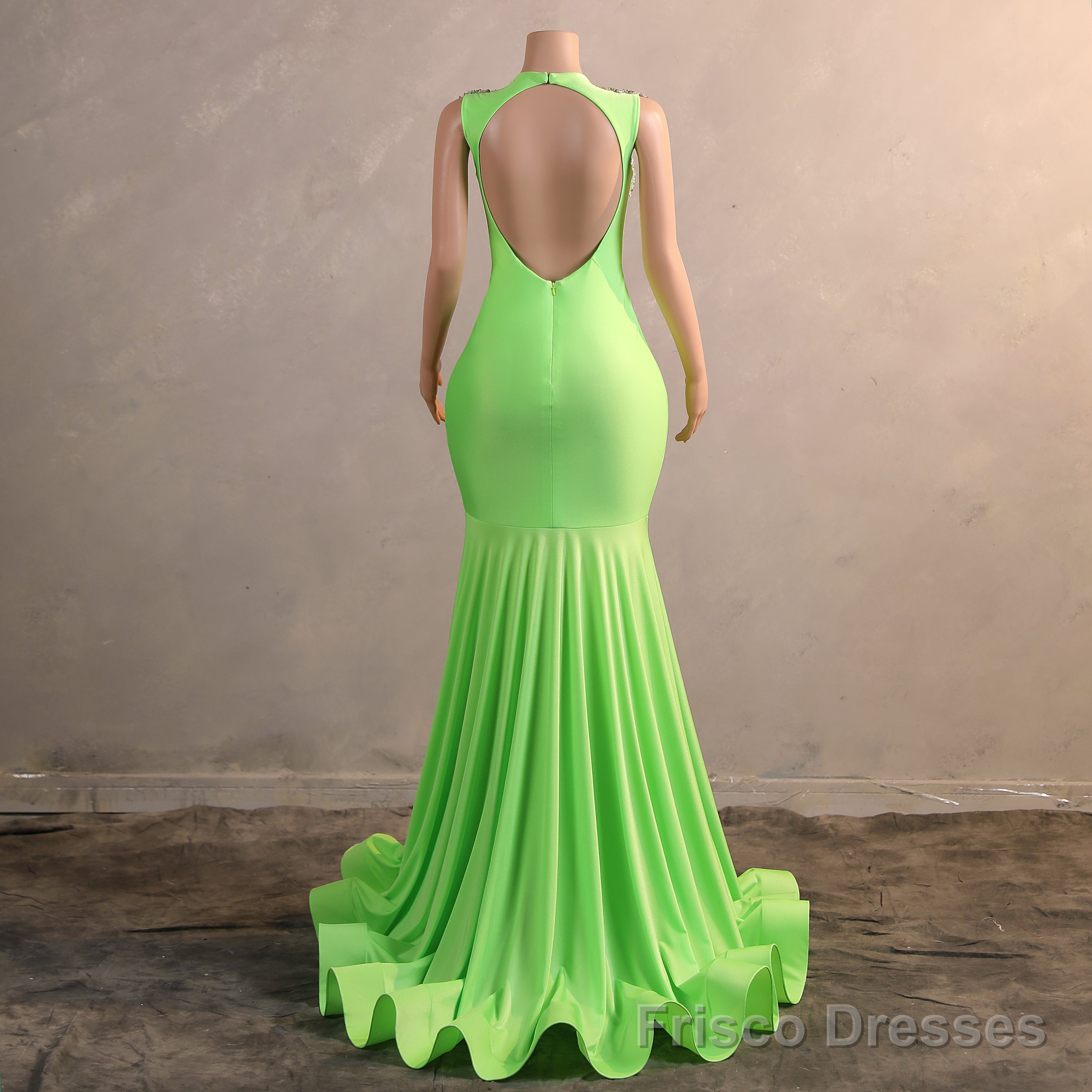 Green Mermaid V-NECK Prom Dresses Sequined Open Back Sleeveless Lace Crystal Formal Evening Party Gowns