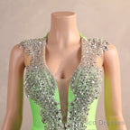 Green Mermaid V-NECK Prom Dresses Sequined Open Back Sleeveless Lace Crystal Formal Evening Party Gowns