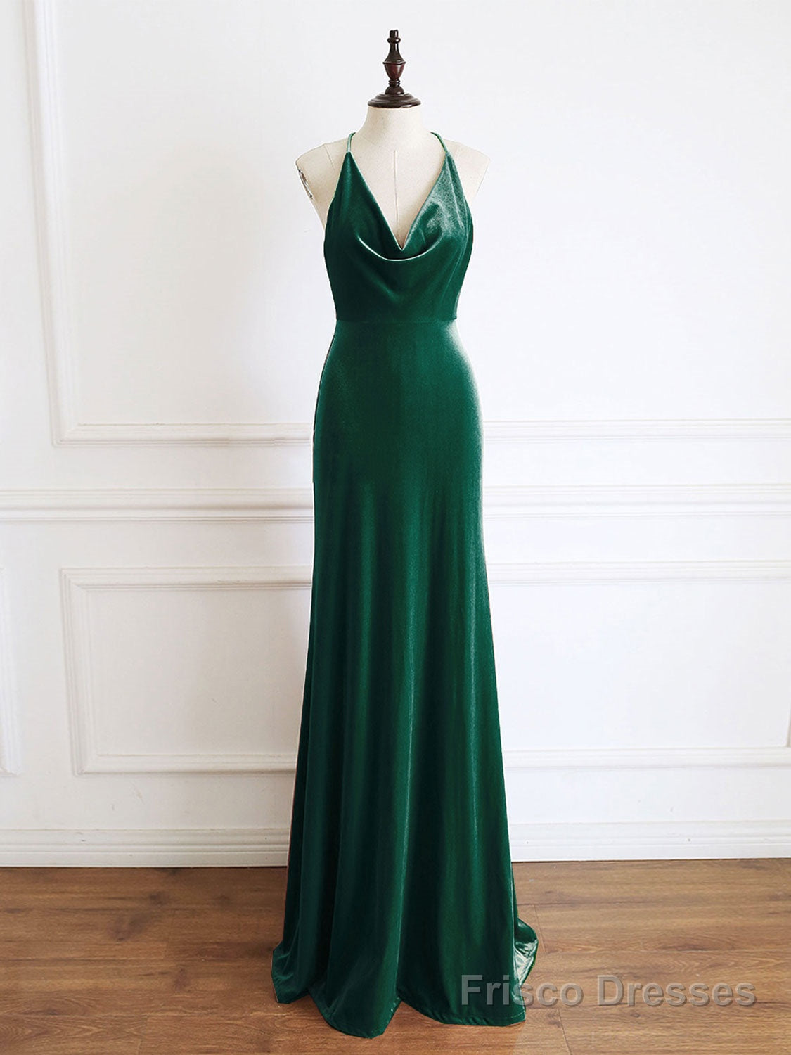 Green Mermaid Velvet Long Prom Dress, Green Formal Evening Dresses Main image