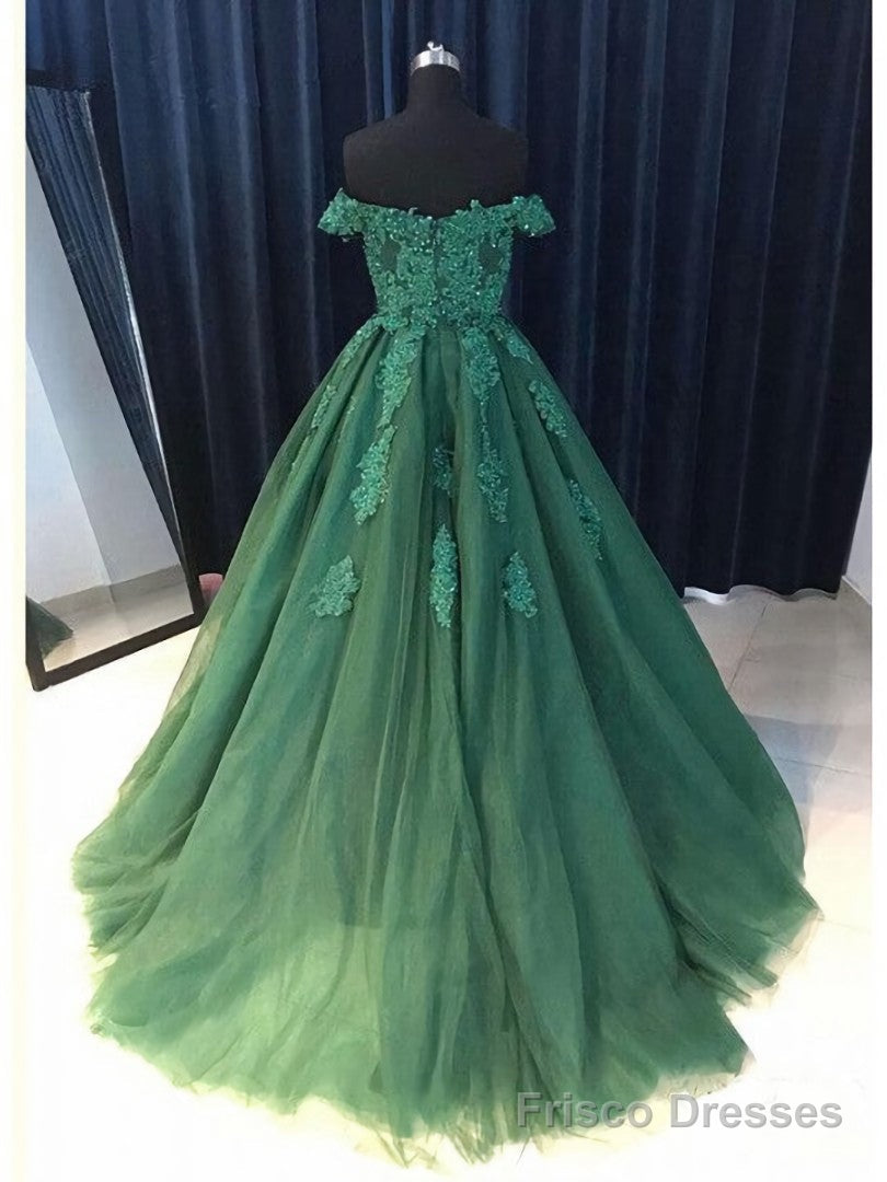 Green Off Shoulder Ball Gown Party Dress, Gorgeous Tulle Evening Formal Dress