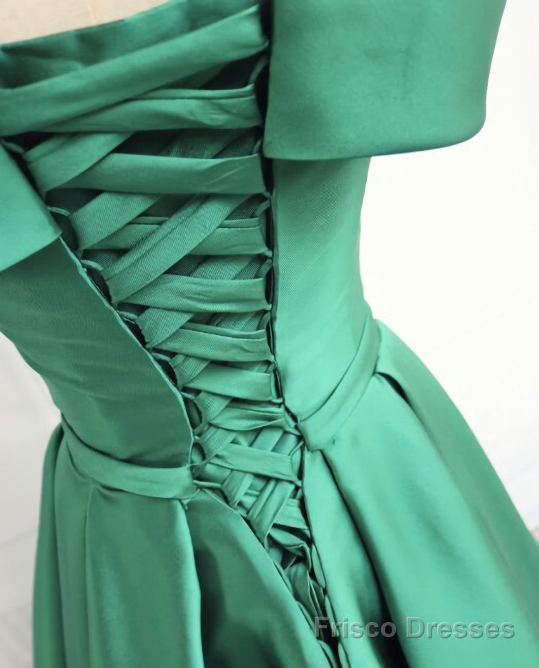 Green Off Shoulder Fashionable Long Evening Dress, Satin Long Prom Dress