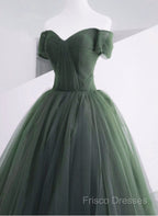 Green Off Shoulder Tulle Sweetheart Long Party Dress, Green Tulle Formal Dress Formal Prom Dress