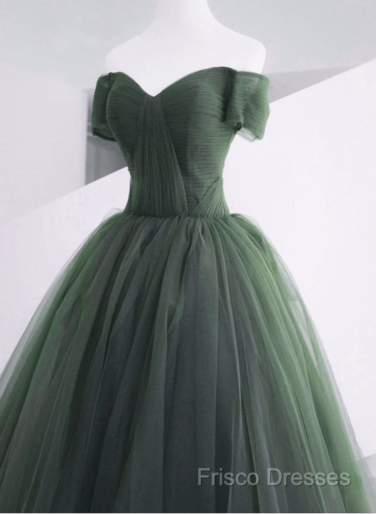 Green Off Shoulder Tulle Sweetheart Long Party Dress, Green Tulle Formal Dress Formal Prom Dress
