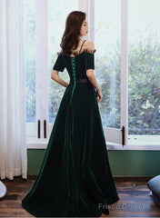 Green Off Shoulder Velvet Long Party Dress, Sweetheart Velvet Prom Dress Evening Dress