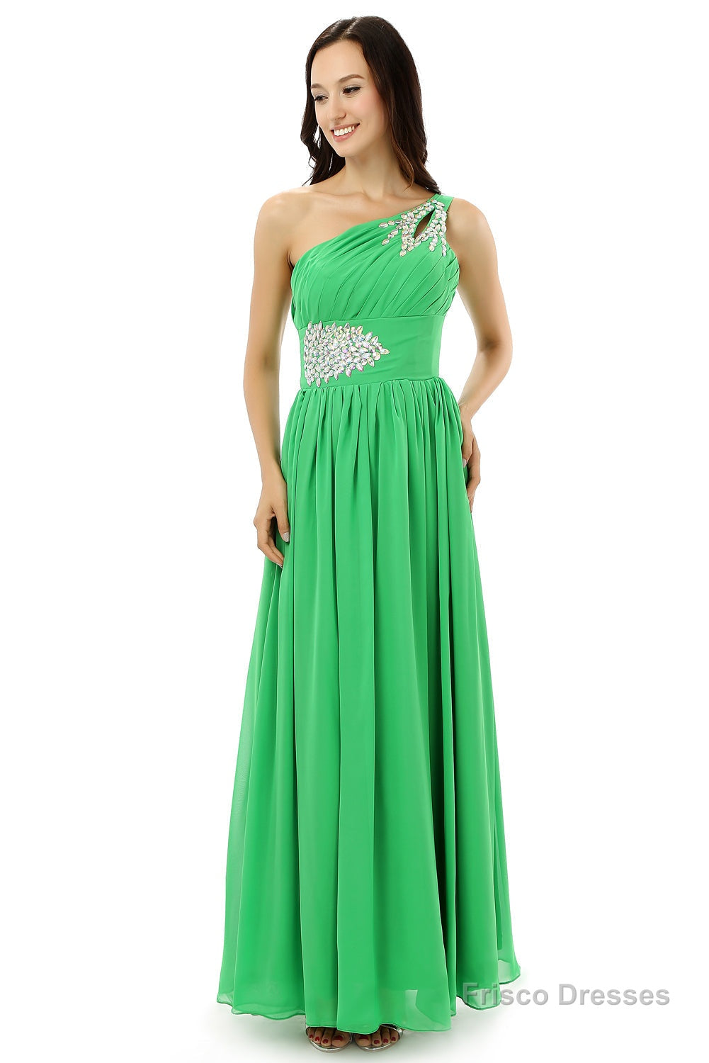 Green One Shoulder Chiffon With Crystal Pleats Bridesmaid Dresses Main image