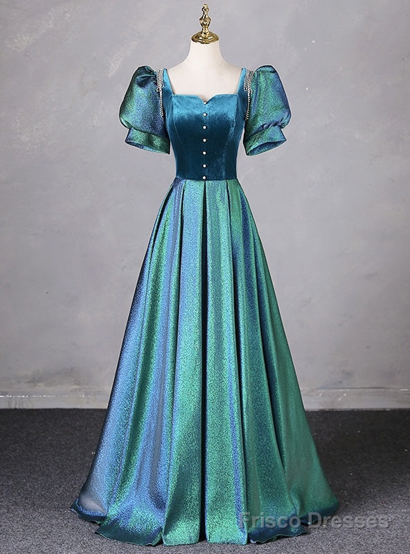 Green Puff Sleeve Square Neck Prom Dress Main image