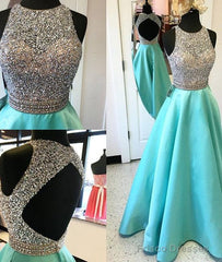 Green Round Neck Sequin Backless Long Prom Dress, Evening Dress
