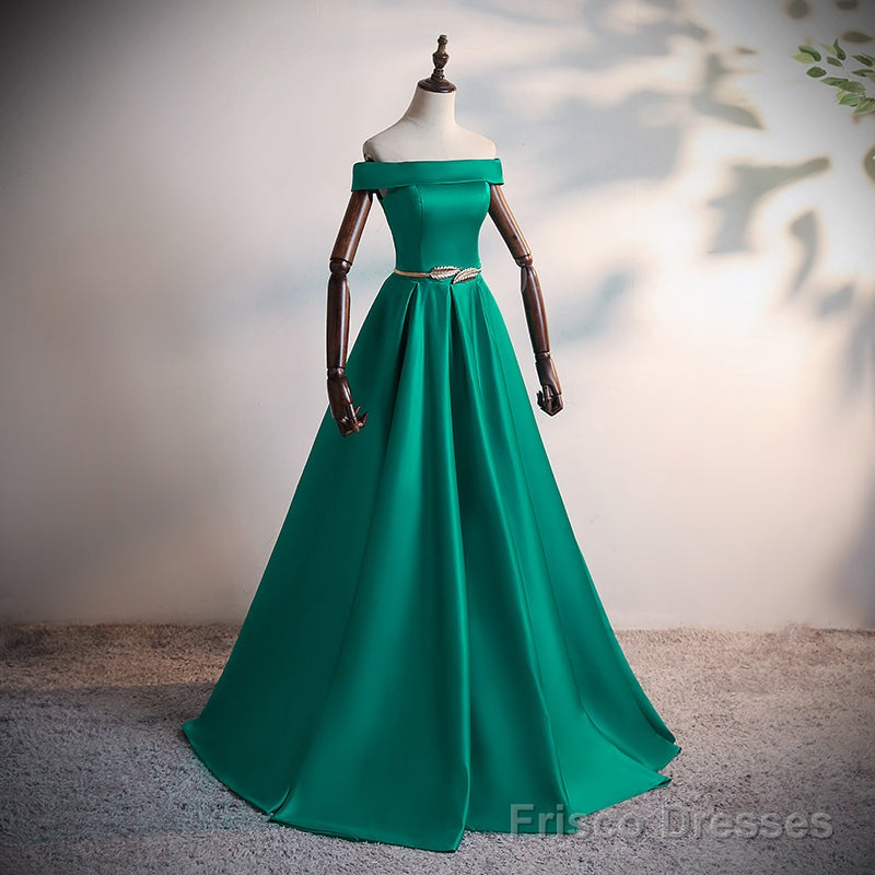 Green Satin A-line Long Off Shoulder Simple Prom Dress, Green Formal Dress Evening Dress Secondary image