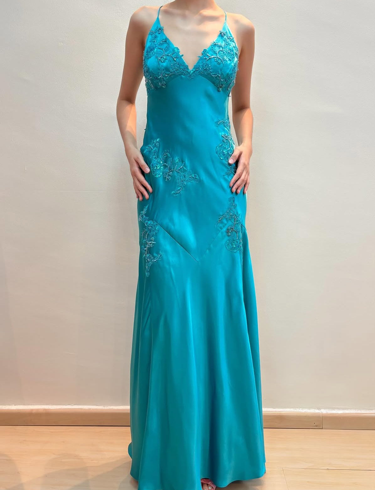 Green Satin A Line Long Prom Dresses Formal Party Dress