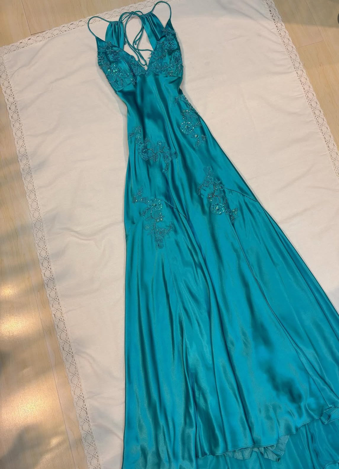 Green Satin A Line Long Prom Dresses Formal Party Dress