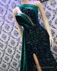 Green Satin And Sequin Prom Dresses Mermaid