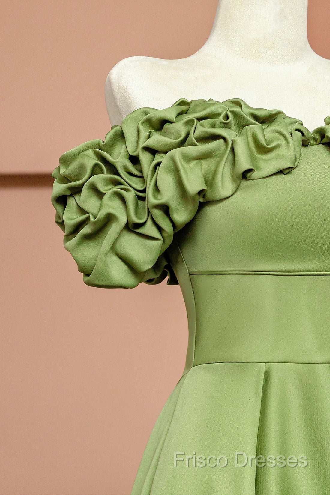 Green Satin Floor Length Formal Prom Dress, Off The Shoulder Formal Party Dress Secondary image