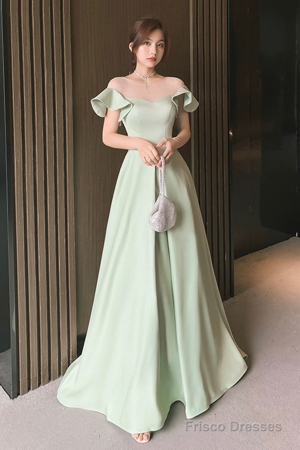 Green Satin Floor Length Prom Dress, Simple A-Line Evening Party Dress Main image