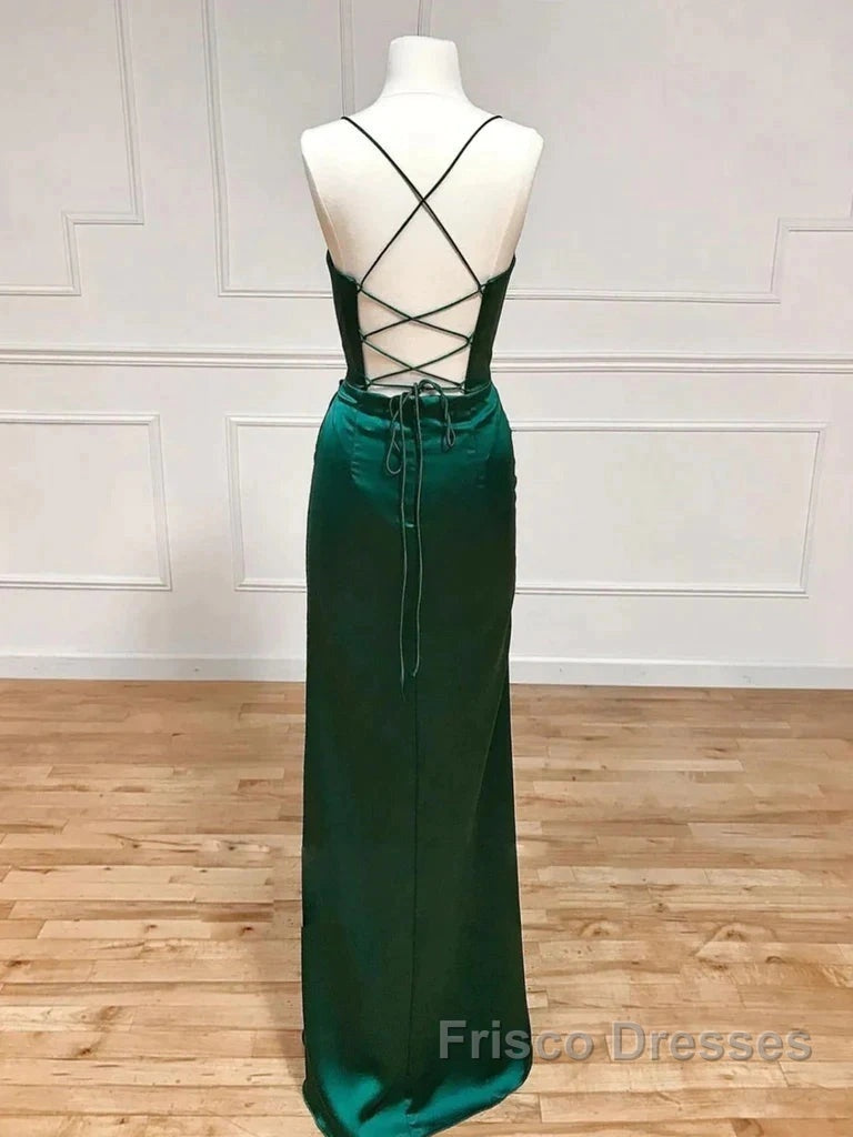 Green Satin Long Mermaid Slit Formal Prom Dress Secondary image