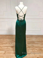 Green Satin Long Mermaid Slit Formal Prom Dress