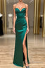 Green Satin Long Mermaid Slit Formal Prom Dress