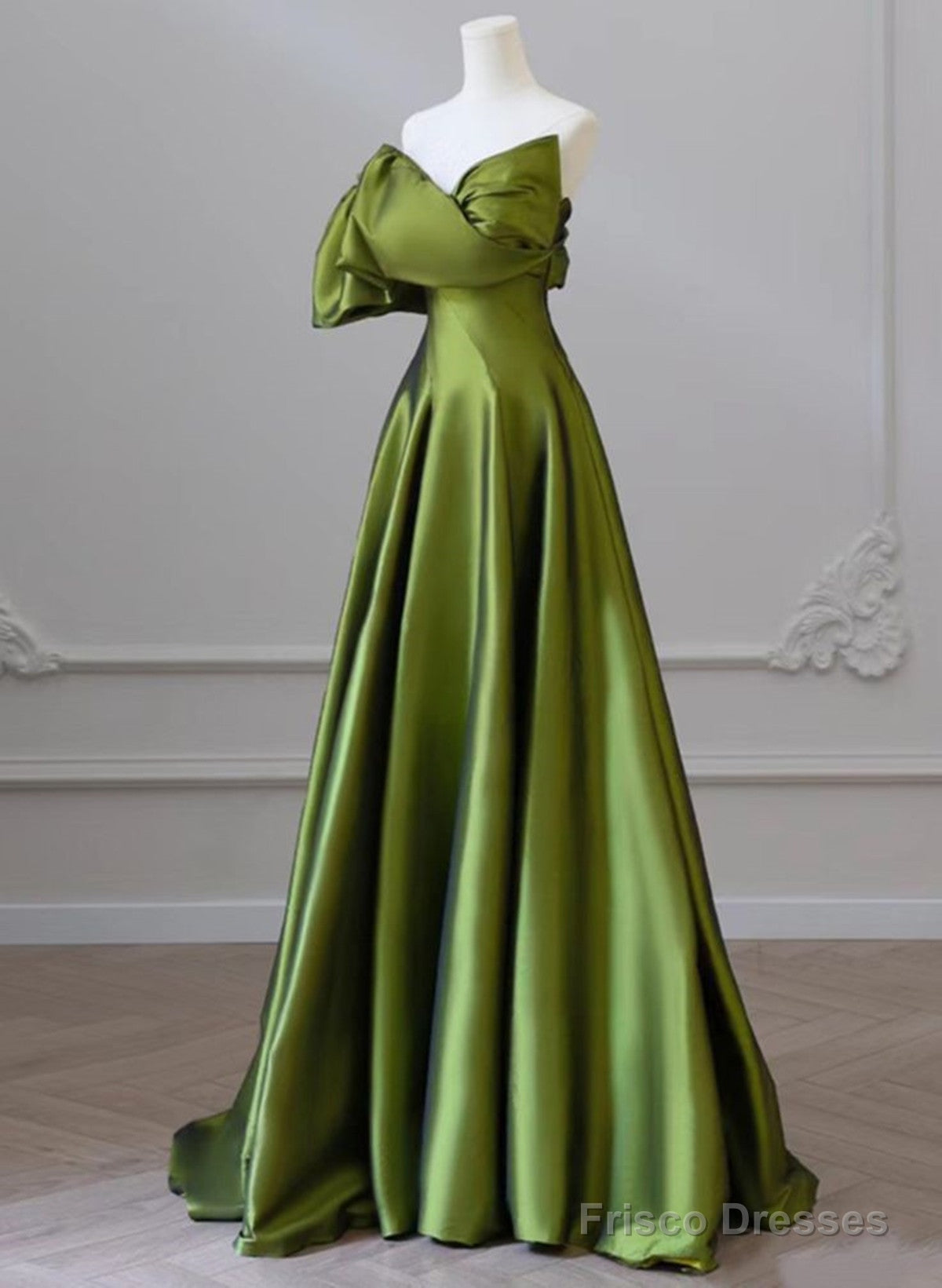Green Satin Long One Shoulder Party Dress, Green A-Line Satin Prom Dress Secondary image