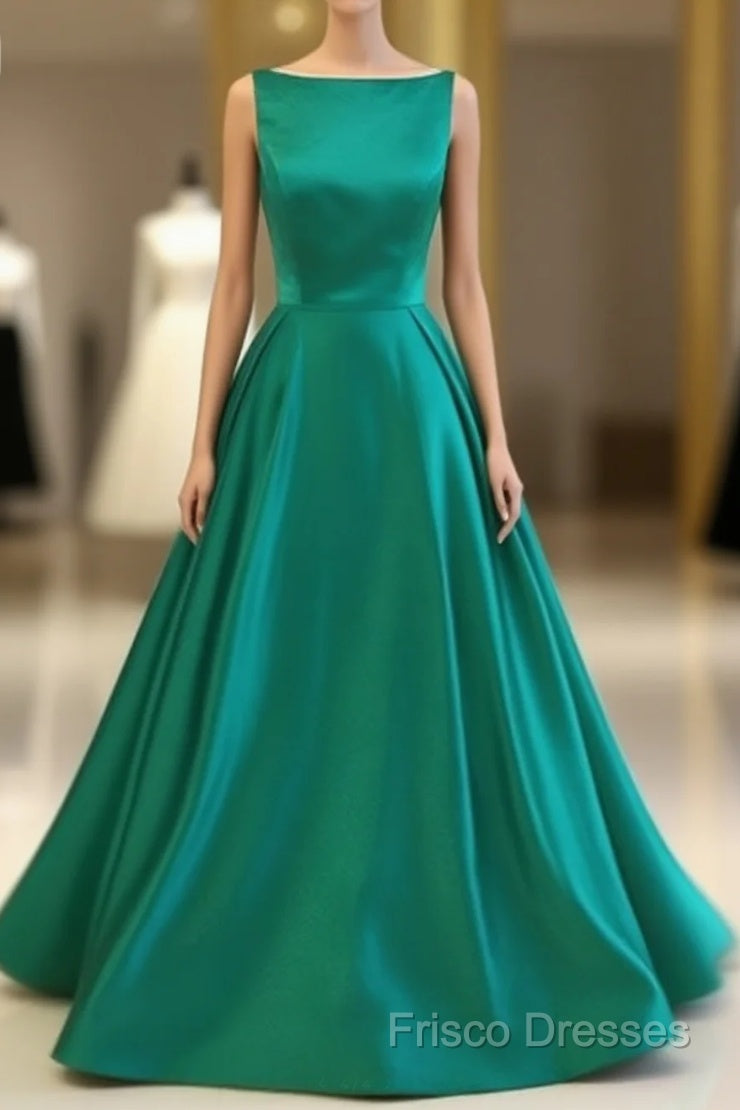 Green Satin Long Formal Prom Dress, Green Formal Dress Main image