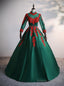 Green Satin Long Sleeve Red Appliques Quinceanera Dress