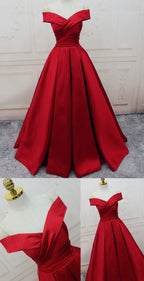 Green Satin Off Shoulder Lace-Up Formal Gown, Senior Prom Dresses