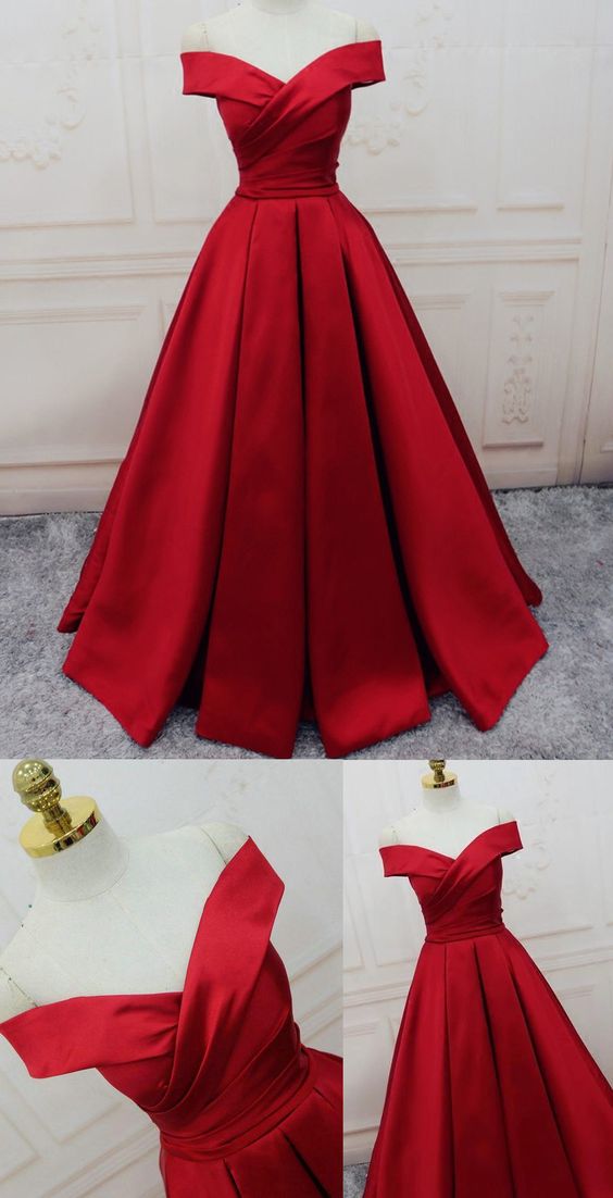 Green Satin Off Shoulder Lace-Up Formal Gown, Senior Prom Dresses