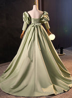 Green Satin Off Shoulder Long Formal Dress, Green Long Evening Dress Sweet 16 Dress
