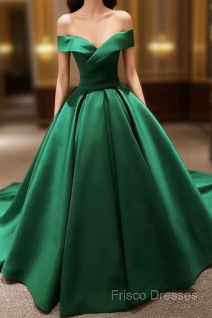 Green Satin Formal Prom Dress Long Off The Shoulder Ball Gowns Quinceanera Dress Main image