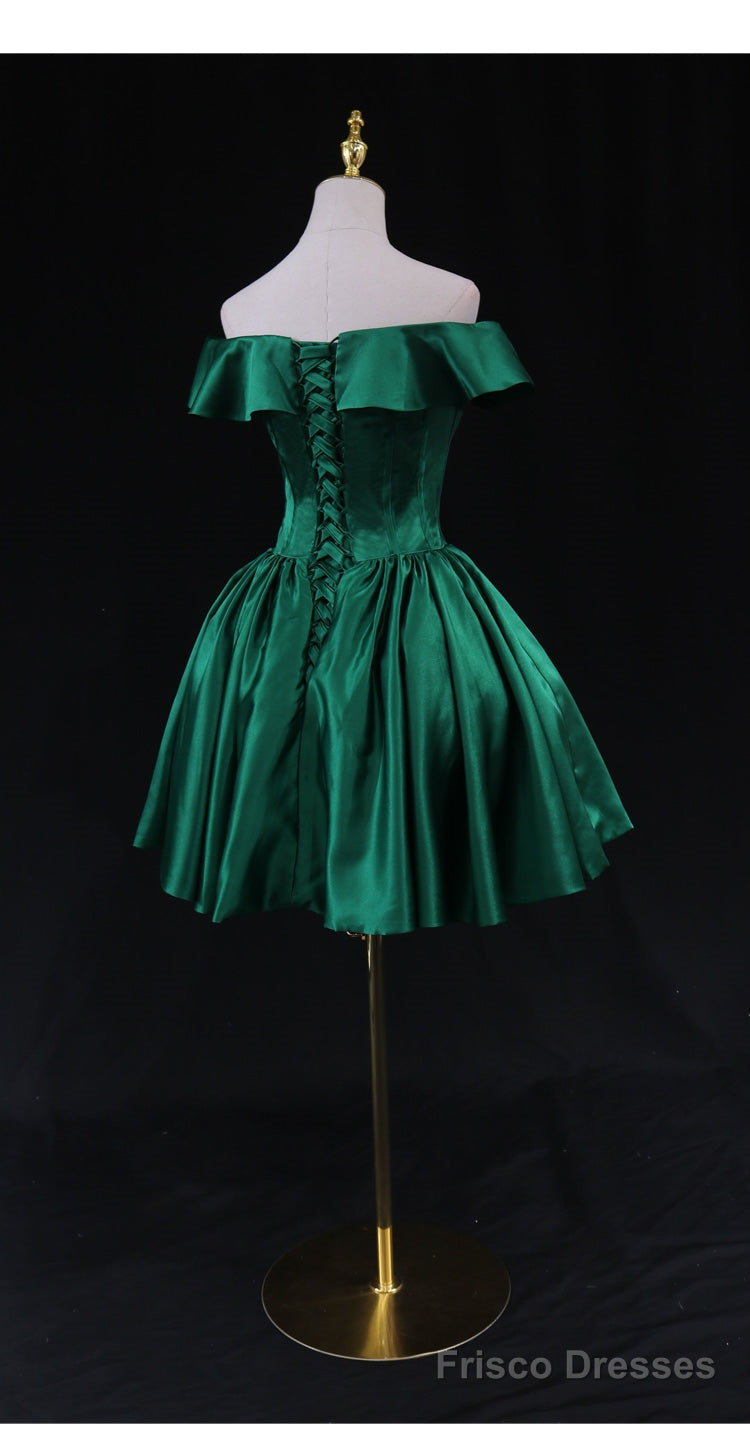 Green Satin Short Homecoming Dress Prom Dress, Green Party Dress Formal Dresses Main image