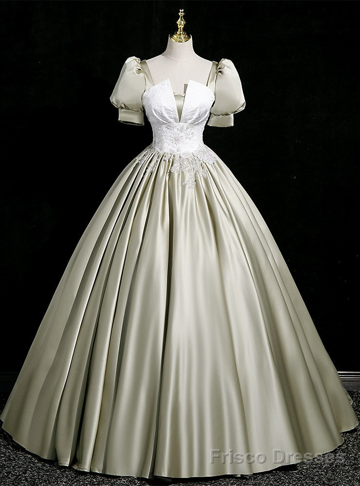 Green Satin Short Sleeve Appliques Quinceanera Dress Main image