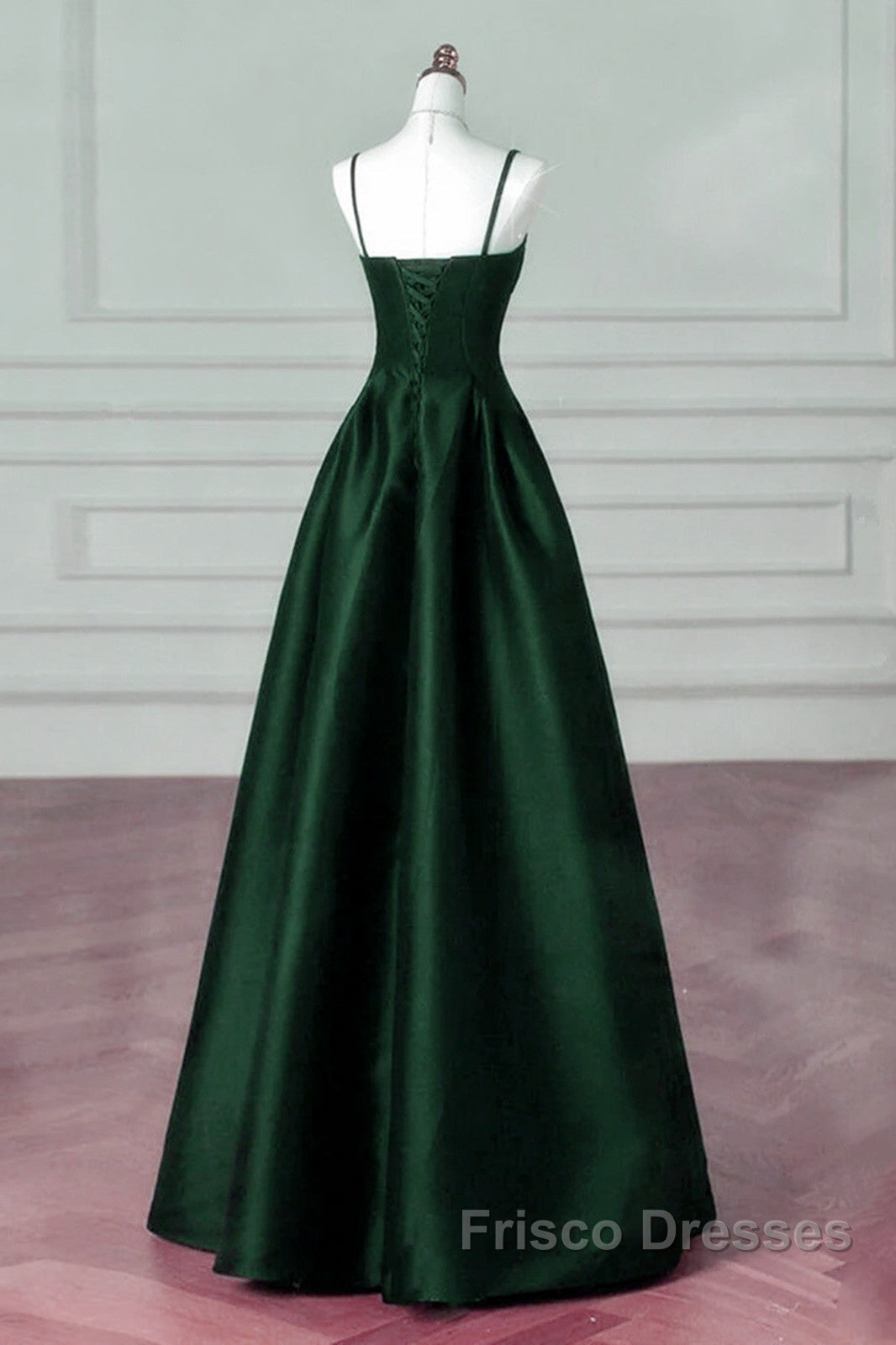 Green Satin Simple A-Line Floor Length Party Dress, Green Satin Straps Formal Prom Dress - Picture Color / US2 Green Satin Simple A-Line Floor Length Party Dress, Green Satin Straps Formal Prom Dress - Picture Color / US2