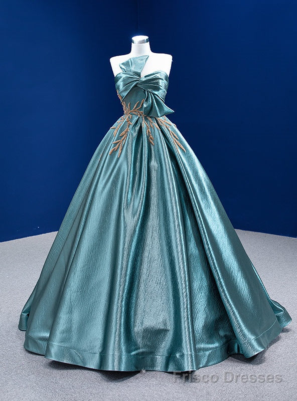 Green Satin Strapless Beading Prom Dress Main image