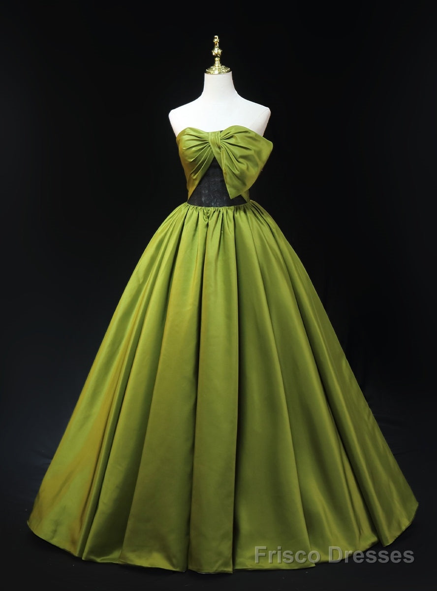 Green Satin Strapless Bow Prom Dress Main image
