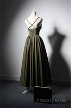Green Satin Straps Long Wedding Party Dress, Green Long Formal Prom Dress Formal Dress