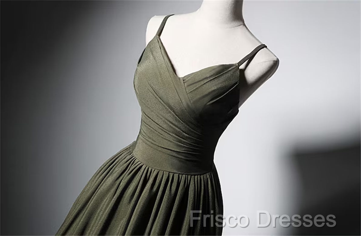 Green Satin Straps Long Wedding Party Dress, Green Long Formal Prom Dress Formal Dress