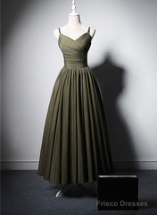 Green Satin Straps Long Wedding Party Dress, Green Long Prom Dress Evening Dress