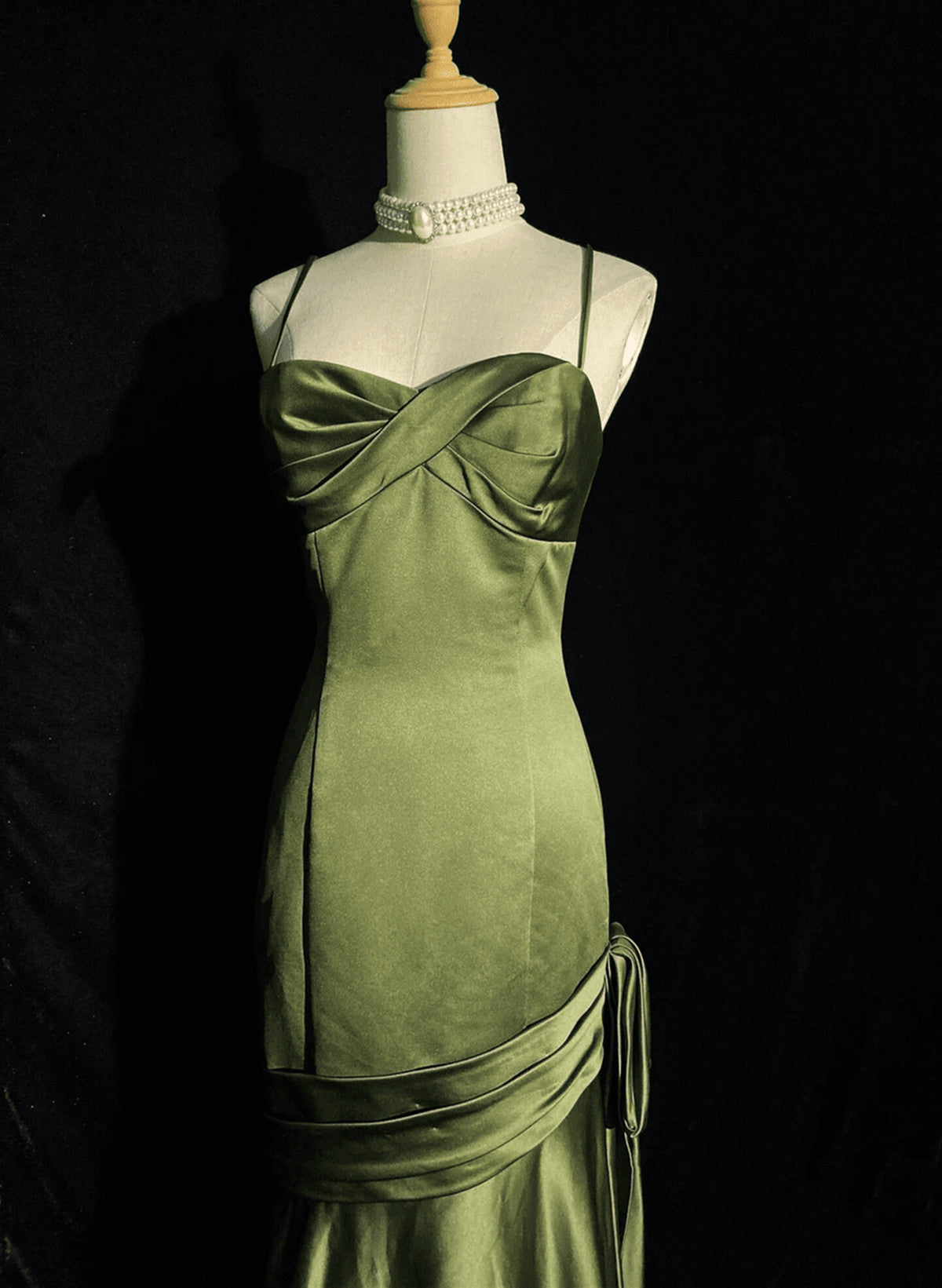 Green Satin Sweetheart Straps Long Evening Dress, Long Green Prom Dress Secondary image
