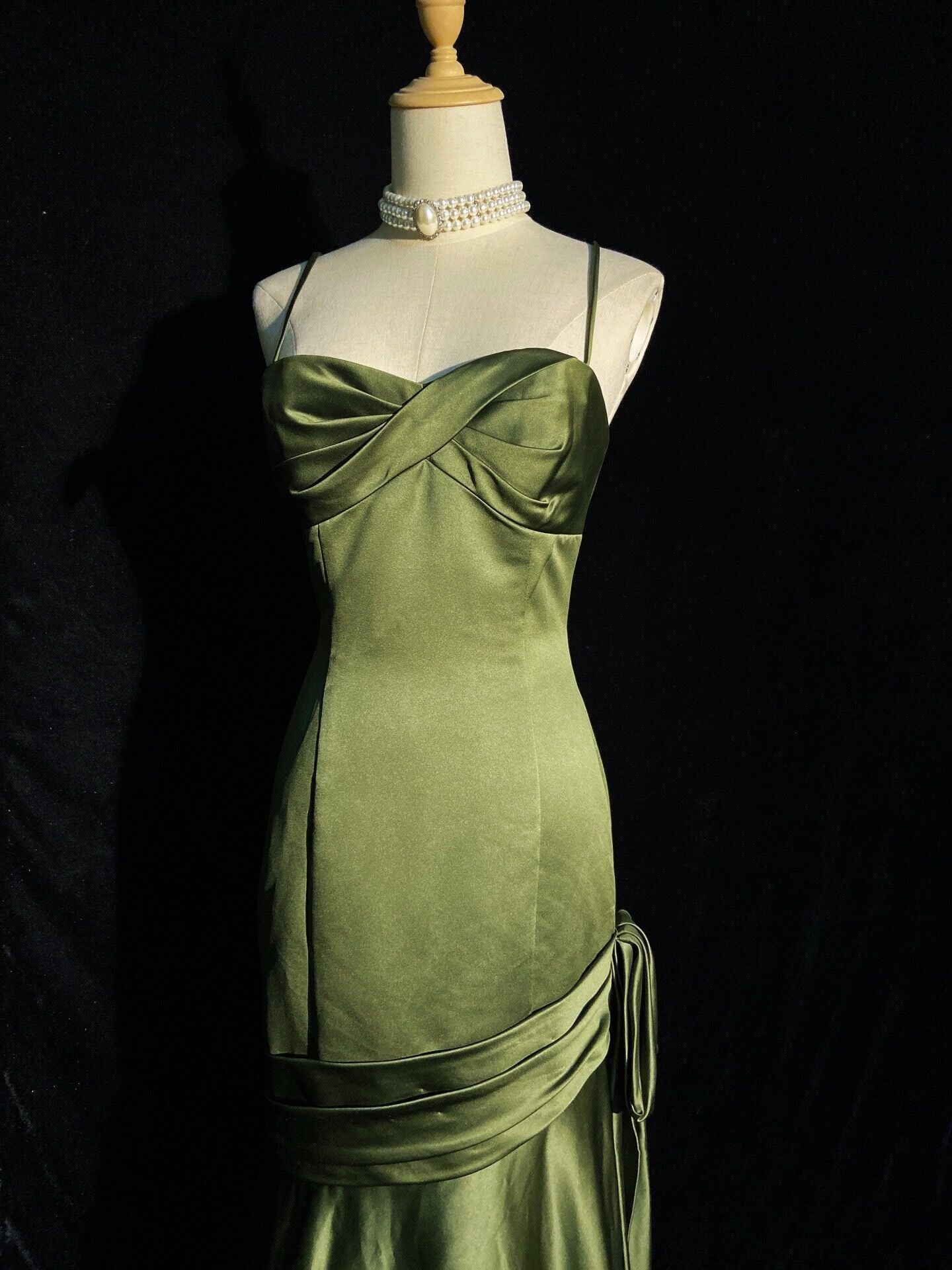 Green Satin Sweetheart Straps Long Evening Dress, Long Green Wedding Party Dress Secondary image