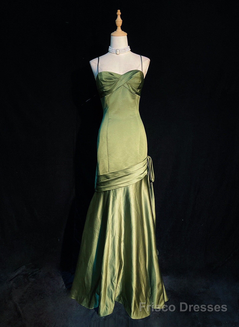 Green Satin Sweetheart Straps Long Evening Dress, Long Green Wedding Party Dress Main image