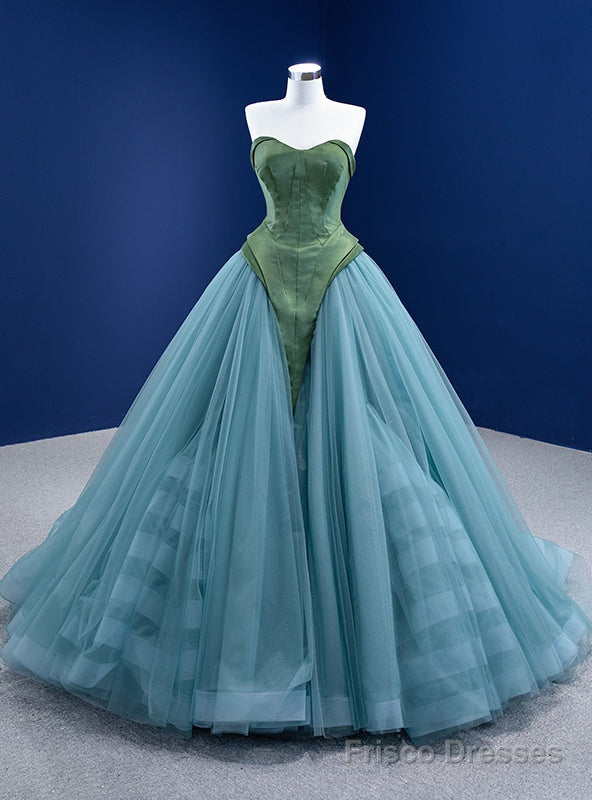 Green Satin Tulle Sweetheart Prom Dress Main image
