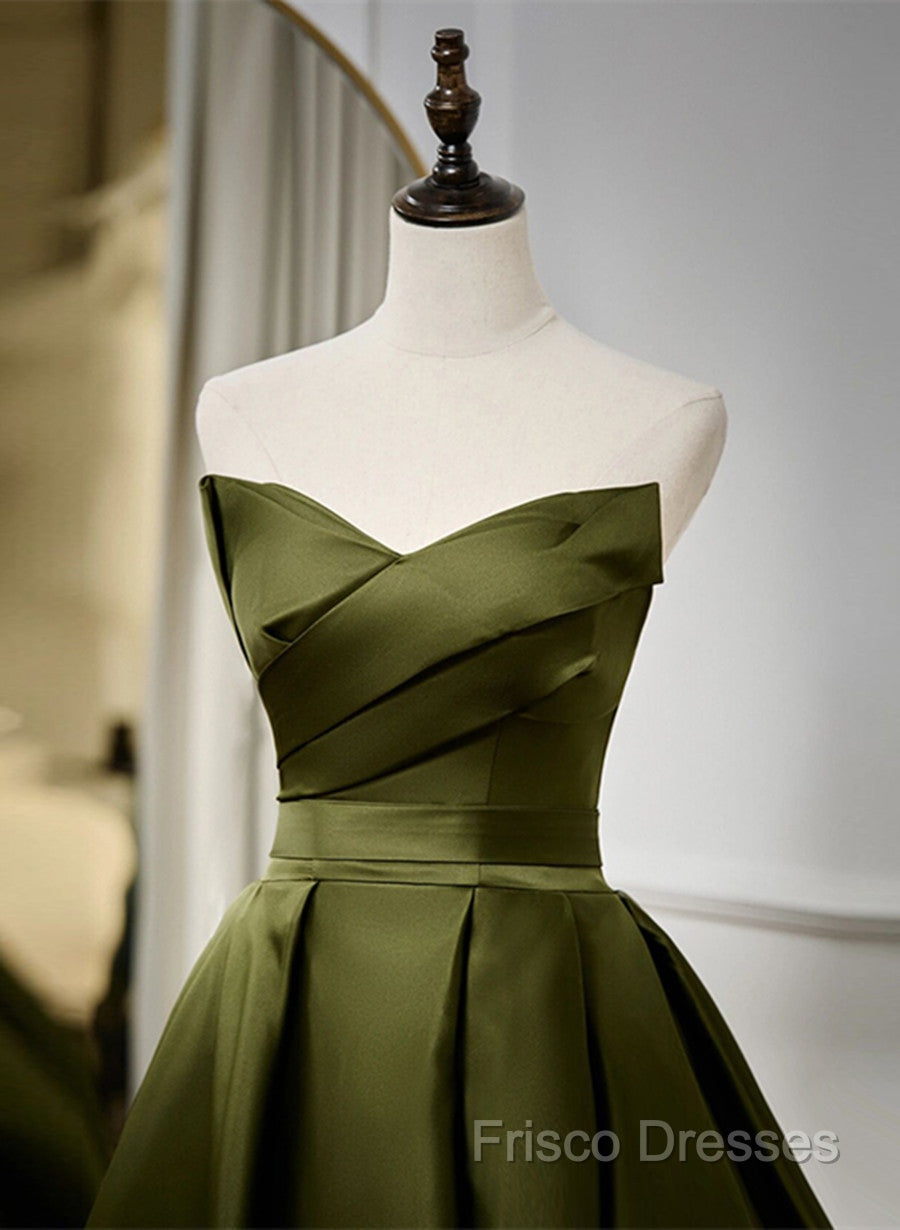 Green Satin V-Neckline Lace-Up Long Wedding Party Dress, Green Formal Dress Secondary image
