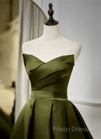 Green Satin V-Neckline Lace-Up Long Wedding Party Dress, Green Formal Dress